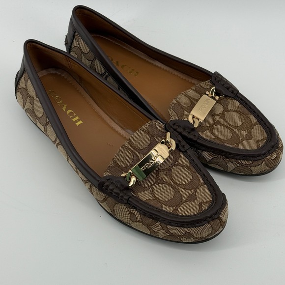 Coach Shoes - Coach Olive Signature Monogram Loafers Brown Canvas Gold Hardware Size 8.5B